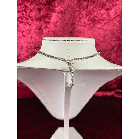Vintage Collar Choker Necklace Silver Tone Metal Drop Pendant Rhinestones 16.5” - Picture 4 of 5